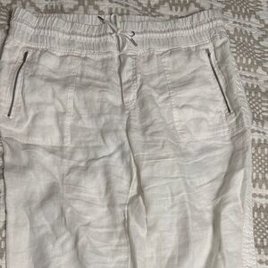 Athleta White Linen Drawstring Pants with Zip Pockets